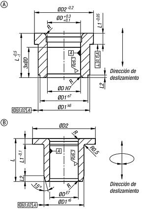 Casquillos guía con collar de bronce, sin mantenimiento