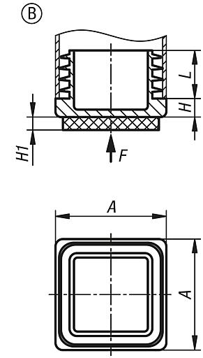 Tapones de plástico con superficie deslizante de fieltro para tubos cuadrados y redondos, forma B, cuadrados