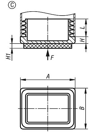 Tapones de plástico con superficie deslizante de fieltro para tubos cuadrados y redondos, forma C, rectangulares