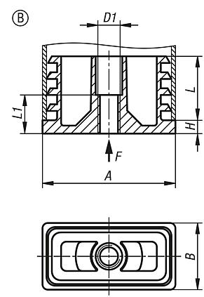 Tapones roscados de plástico para tubos cuadrados, forma B, rectangulares