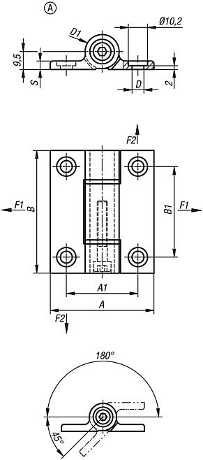 Bisagras de aluminio con fricción ajustable, forma A