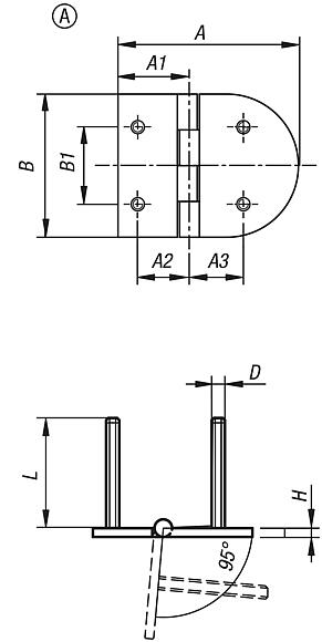 Bisagras de acero inoxidable 
con tornillo de fijación, forma A