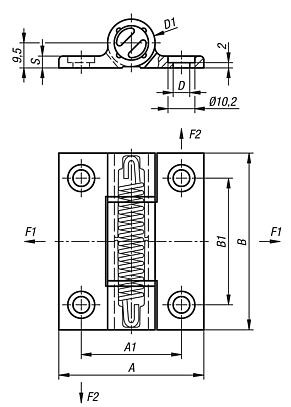 Bisagras elásticas - Bisagras con muelle tensor y perfil de aluminio, 0,35 Nm