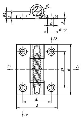 Bisagras elásticas Bisagras con muelle tensor y perfil de aluminio, 1,3 Nm