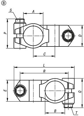 Conector para tubo, cruz de acero inoxidable, forma B