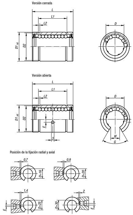 Rodamientos lineales de bolas con jaula de plástico