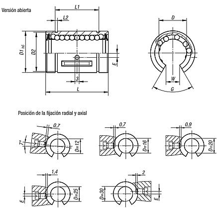 Rodamientos lineales de acero inoxidable, abierto