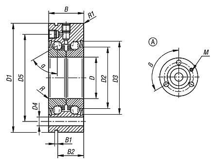 Rodamientos oblicuos de bolas axial de acero de doble hilera, con brida, forma A