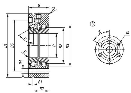 Rodamientos oblicuos de bolas axial de acero de doble hilera, con brida, forma B