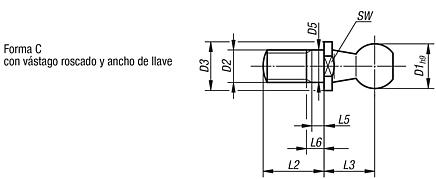 Perno esférico para articulaciones angulares DIN 71803, forma C