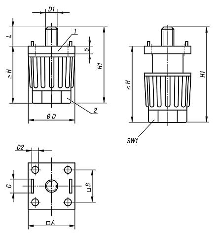 Pies de montaje de altura regulable para perfiles de aluminio