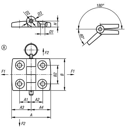 Bisagras de plástico, separables, desmontables, forma A, con perno insertable