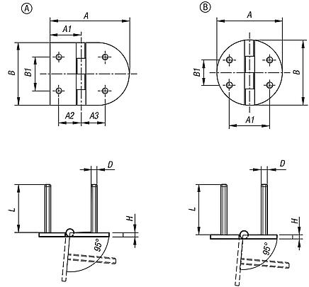 Bisagras de acero inoxidable con tornillo de fijación