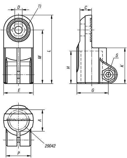 Conectores para tubo, pieza de articulación, aluminio, con dentado interior