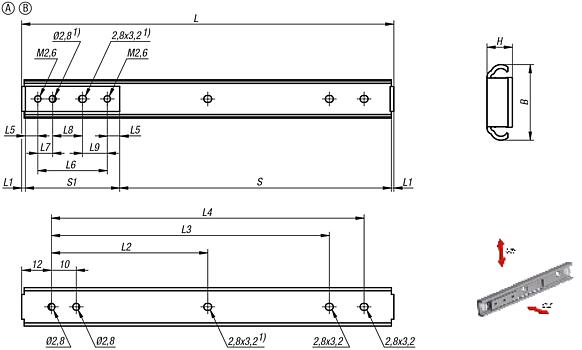 Rodamientos lineales de bolas con barras correderas interiores, acero inoxidable, capacidad de carga hasta 24 kg