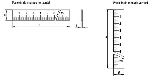 Escalas de acero inoxidable, autoadhesivas