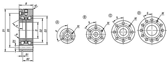 Rodamiento oblicuo de bolas axial de acero de doble hilera, con brida