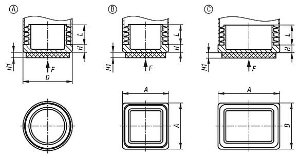 Tapones de plástico con superficie deslizante de fieltro para tubos cuadrados y redondos