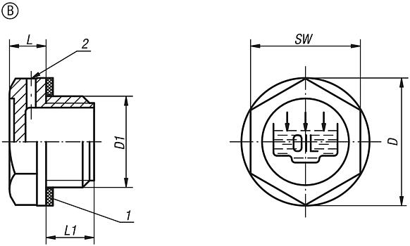 Tornillos tapón forma B, con símbolo de llenado y agujero de ventilación