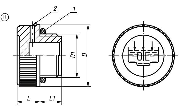 Tornillos tapón forma B, con símbolo de llenado y agujero de ventilación