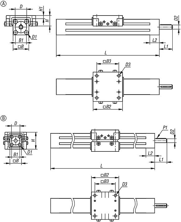 Unidades lineales de aluminio cuadradas