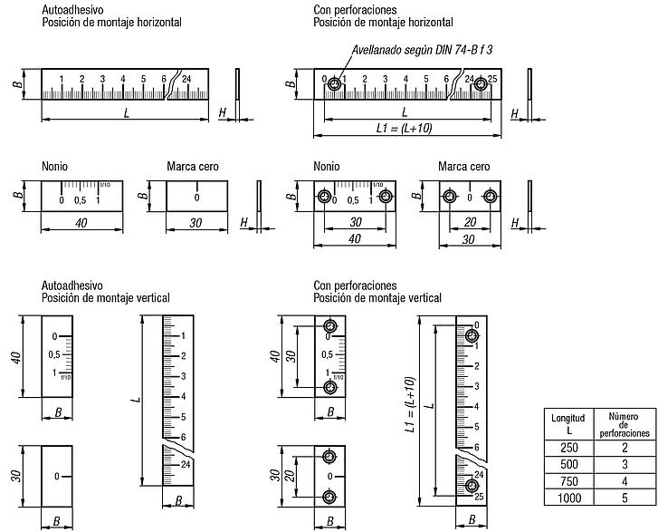Escalas de aluminio autoadhesivas o con perforaciones