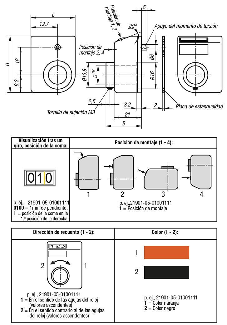 Indicador de posicionamiento con árbol hueco de acero inoxidable