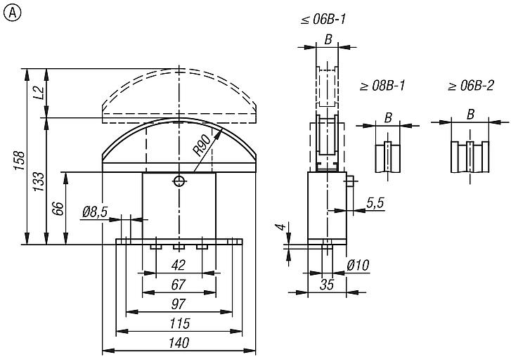 Tensor de cadena de tamaño 1, acero inoxidable con perfil arqueado, forma A