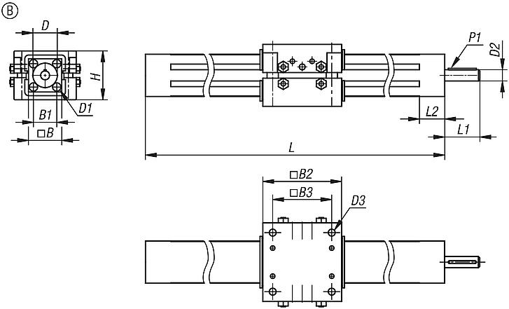 Unidades lineales de aluminio cuadradas, forma B
