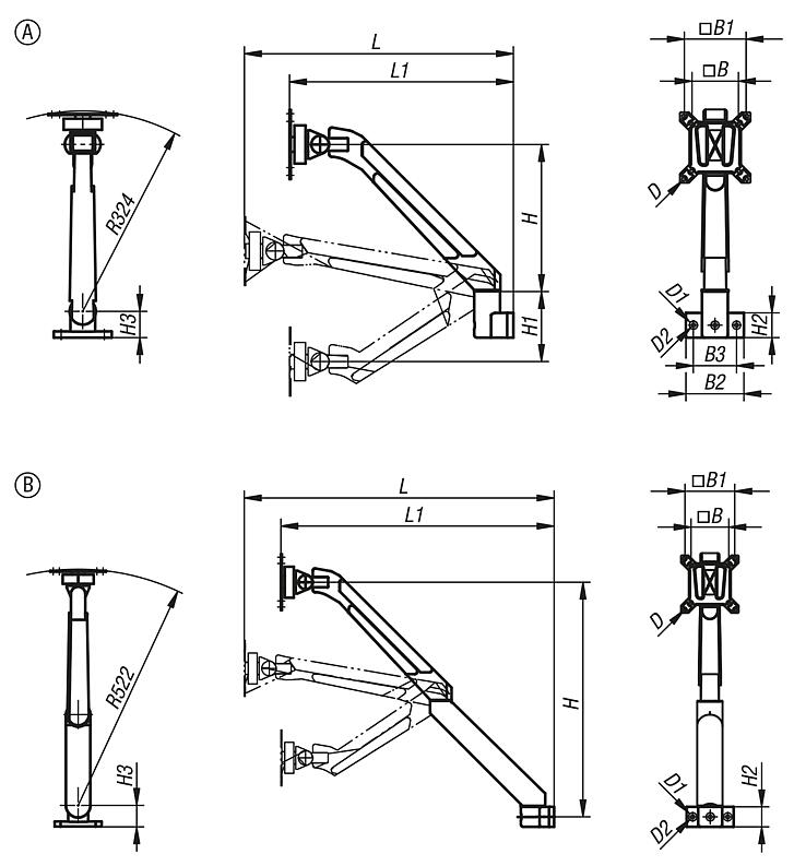 Soportes para monitor de aluminio, con altura regulable 4 o 5 ejes