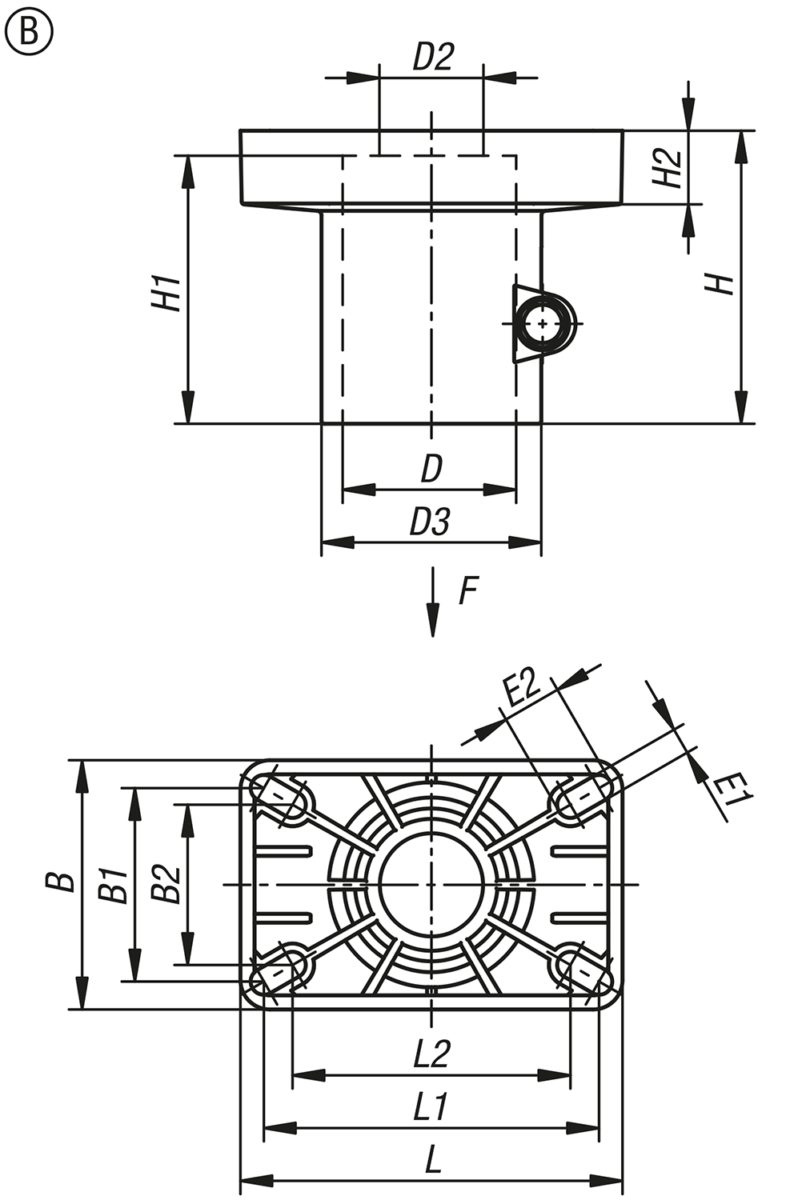Cabezal de soporte de conector de tubos de plástico para tubos redondos, forma B