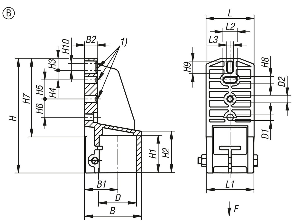 Cabezal de soporte para lateral de plástico para conector de tubos redondos, forma B