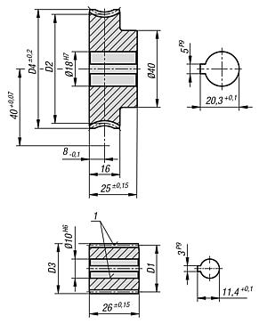 Conjuntos de rueda helicoidal de paso derecho Distancia entre ejes de 40 mm