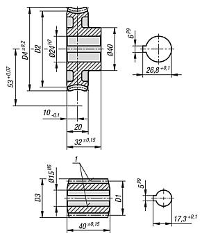 Conjuntos de rueda helicoidal de paso derecho Distancia entre ejes de 53 mm