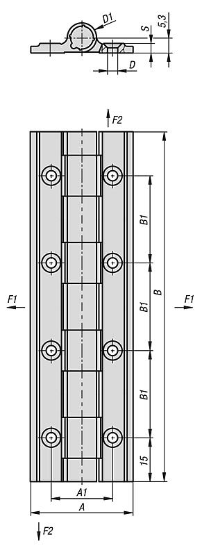 Bisagras elásticas Bisagras con muelle tensor y perfil de aluminio, 0,9 Nm, versión larga