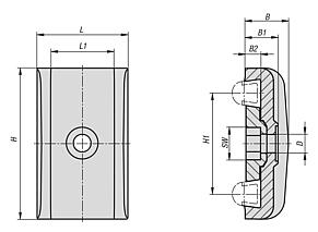 Abrazaderas dobles de plástico
para guías laterales con perfil de retención cónico