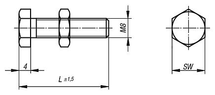 Tornillos de tope de acero, clase de resistencia 8.8.