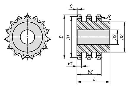 Piñones triples 1/2" x 5/16" DIN ISO 606