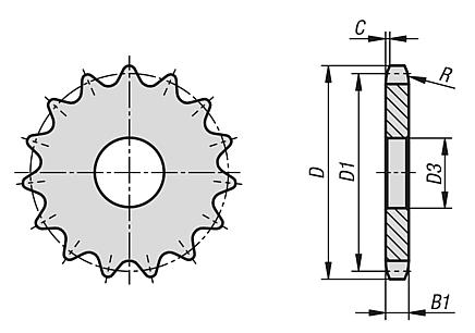 Discos de piñones simples 1 1/4" x 3/4" DIN ISO 606