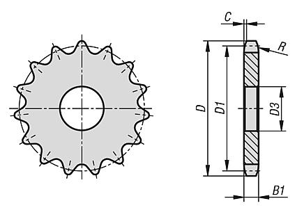 Discos de piñones simples 1“ x 17,02 mm DIN ISO 606