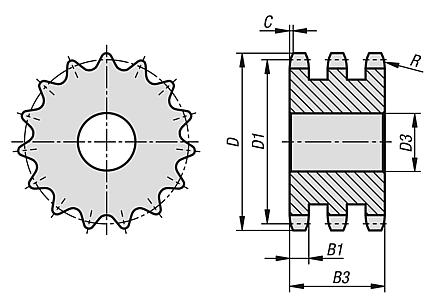 Discos de piñones triples 1" x 17,02 mm DIN ISO 606