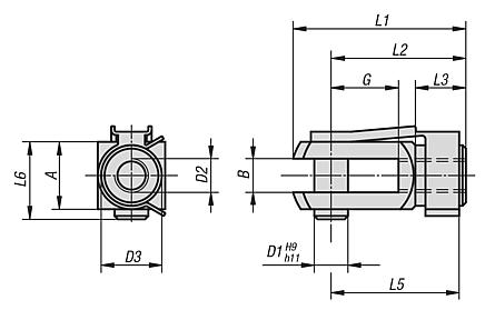 Articulaciones de horquilla de acero con muelle de encaje a presión 
DIN 71752