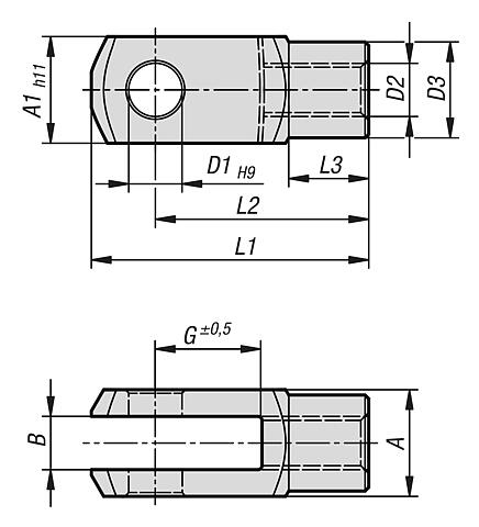 Cabezas de horquilla de acero o acero inoxidable 
DIN 71752