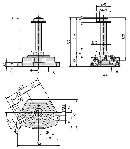 Pies de máquina de aluminio con amortiguador de vibraciones atornillables