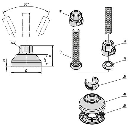 Discos para pies articulados de plástico