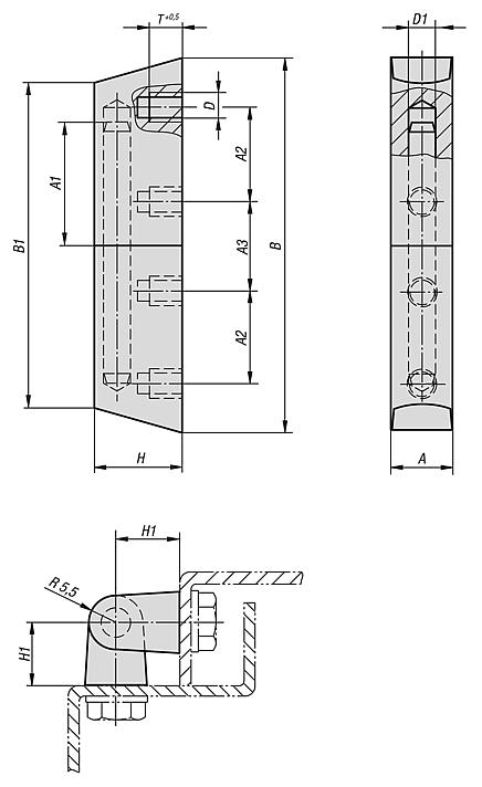 Bisagra de acero inoxidable atornillables