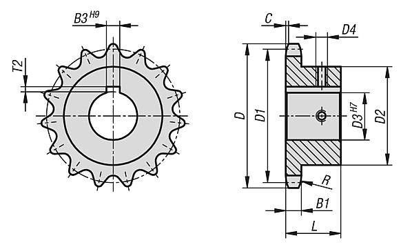 Piñones simples 1“ x 17,02 mm DIN ISO 606, listos para montaje
