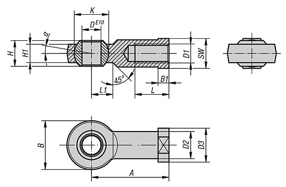 Vástagos articulados igubal® con rodamiento deslizante y rosca interior, similar a DIN ISO 12240-4