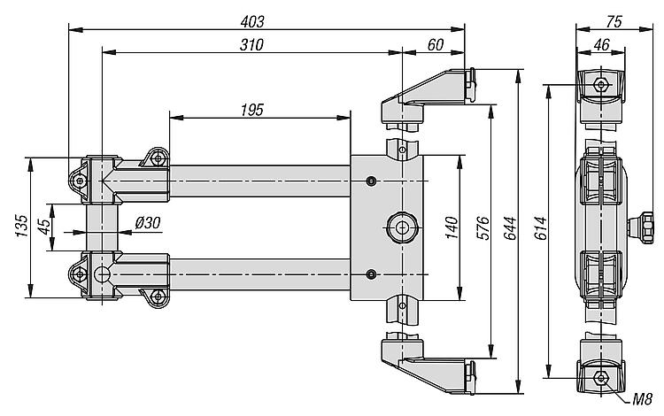 norelem - Soportes para monitor de aluminio, con altura regulable 4 o 5 ejes