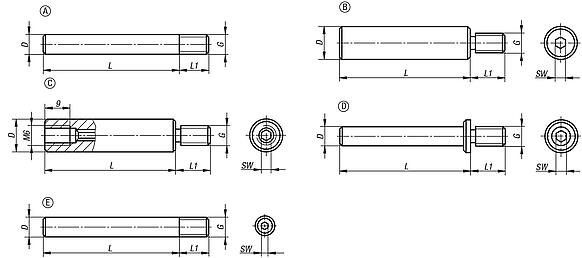 Columnas de acero inoxidable para tornillos tensores de muelle / pisadores